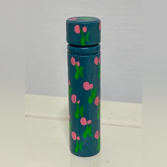 Vtg Floral Folk Art Hand Painted Wooden Lidded Needle Cannister Case - Picture 1 of 12